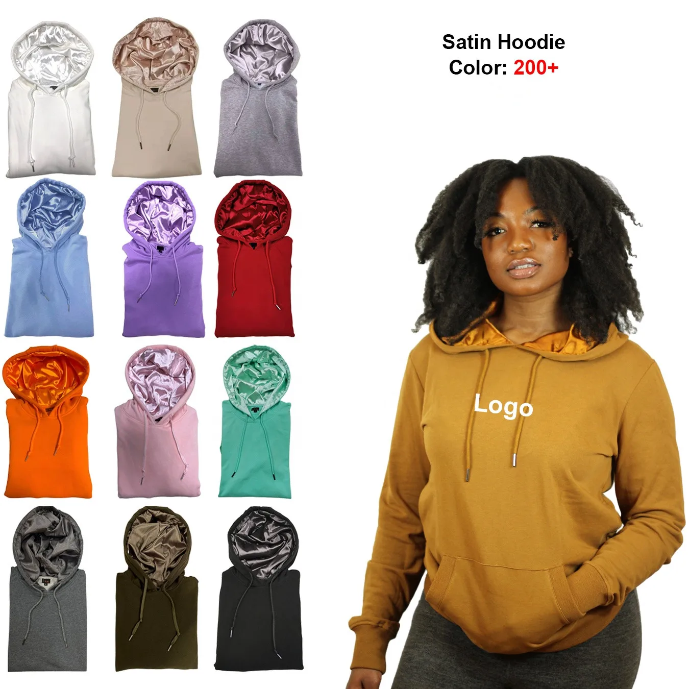 2022 Streetwear Fashion Logo Custom Crop Top Hoodie Silk Satin Lined ...