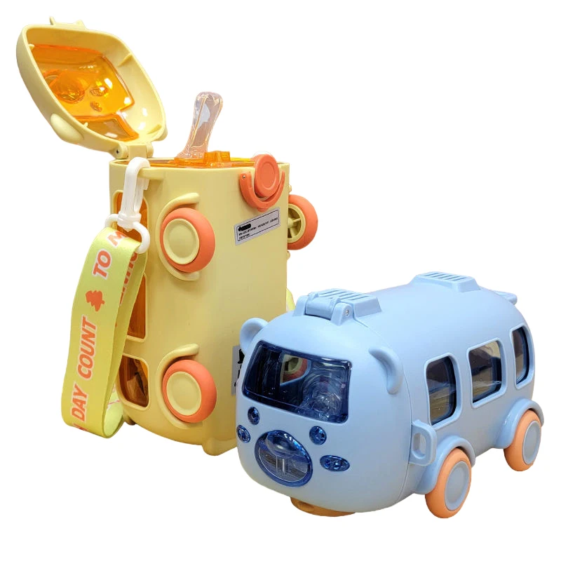 BPA Free 500ml Portable Cute Children Kids Water Bottle Double Wall Plastic Bus Water Bottle for Kids School With Strap
