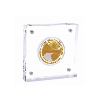 Acrylic Magnet Coin Display Stand Lucite Coin Poker Chip Display Holder Case Single Souvenir Coin Display Case