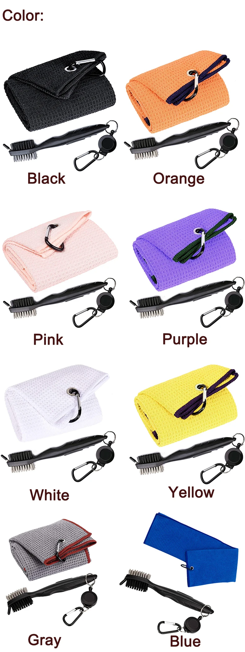 Customized Golf Accessory Set Microfiber Waffle Towel with Cleaner Brush and Divot Tool Jacquard Technique and Novelty Pattern supplier