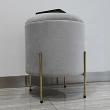 HStex Furniture New Sale Round Seated Footstool Velvet Gold Metal Legs Chairs Gray Ottoman Stools