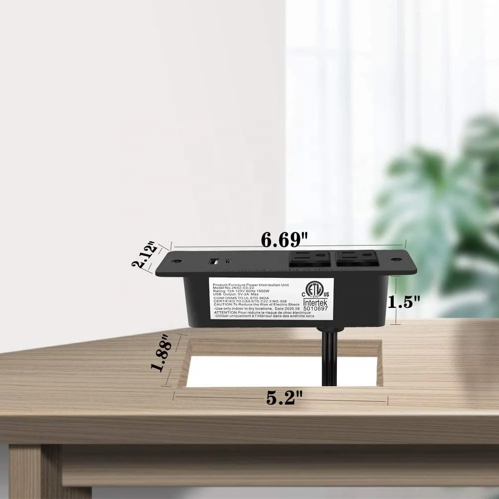 Einbau-Steckdose Mit 2 USB & 2 AC – 230-265V, 1,5m Kabel, Für Tische & Möbel