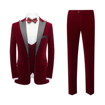 High Quality Velvet Men's Suit 3 Piece Set Elegant Mens Performance Costumes Party Wedding Suits for Men