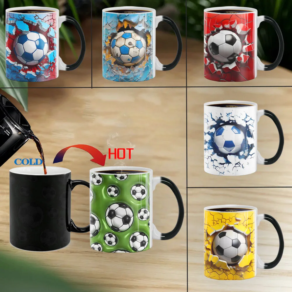 2026 FootballWorld Cross-border Bestseller 3D Football Pattern Color-changing Porcelain Thermosensitive Heat Resistant