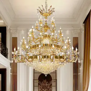Gold Luxury Pendant Light Villa Retest Building Living Room Large Chandeliers for High Ceilings