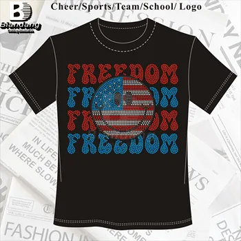 Wholesale Price Independence Day Rhinestone Transfer Design Custom USA Flag Butterfly Rhinestone Transfer for Clothes