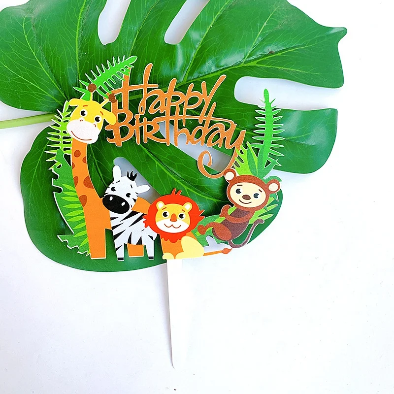 Adornos Para Pastel De Feliz Cumpleaños,Suministros De Decoración De  Animales Para Fiesta,Temática De Jungla,Decoración Para Pastel De Safari De  Jirafa - Buy Animal Topper De La Torta,La Decoración De La Fiesta,De Dibujos