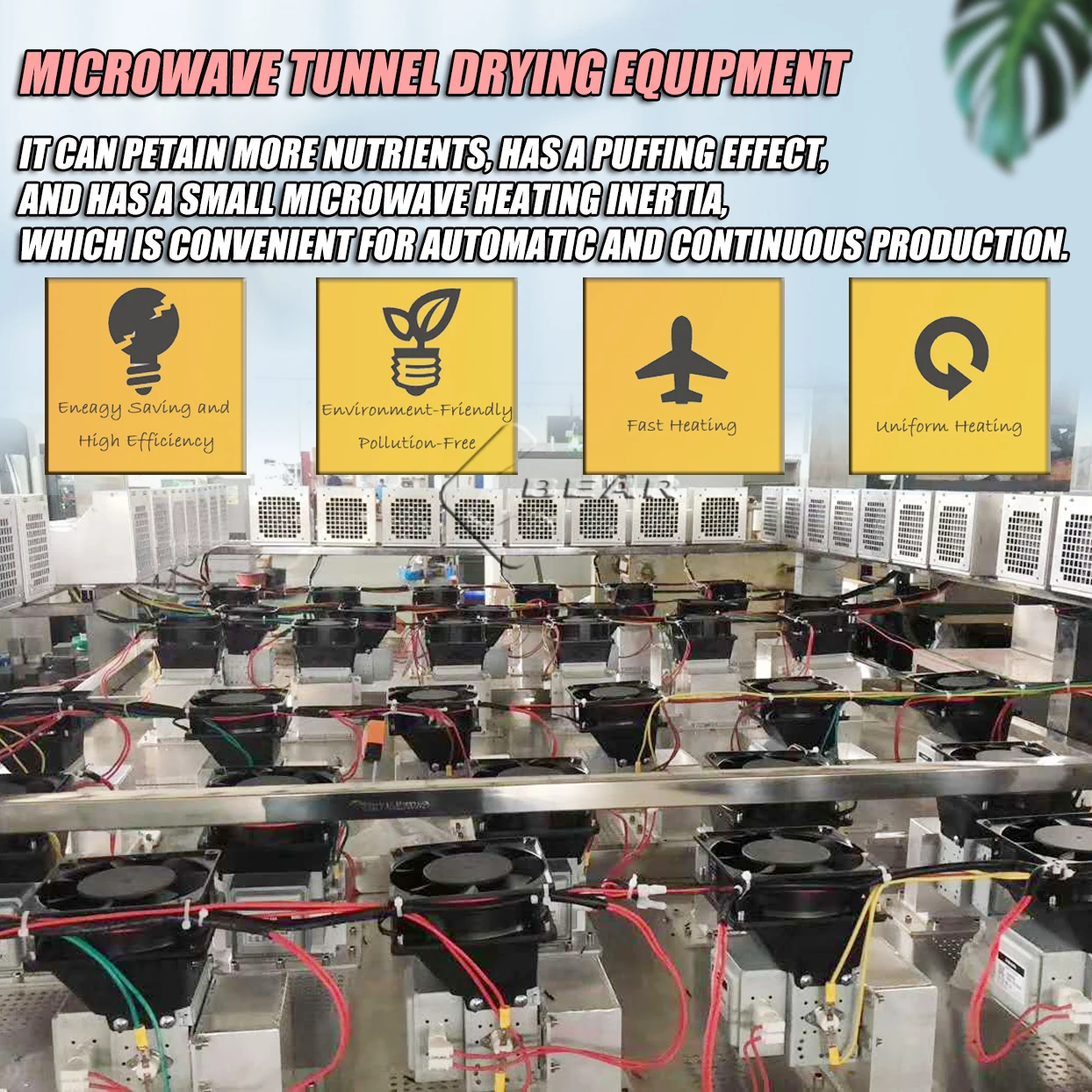 High Efficient Microwave Drying Machine Tunnel Dryer Food Sterilizing Machine
