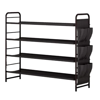 Modern 4-Tier Silver Mist Slat Metal Shoe Rack Sturdy Freestanding Stackable for Bedroom Closet Entryway Dorm Room Organizer