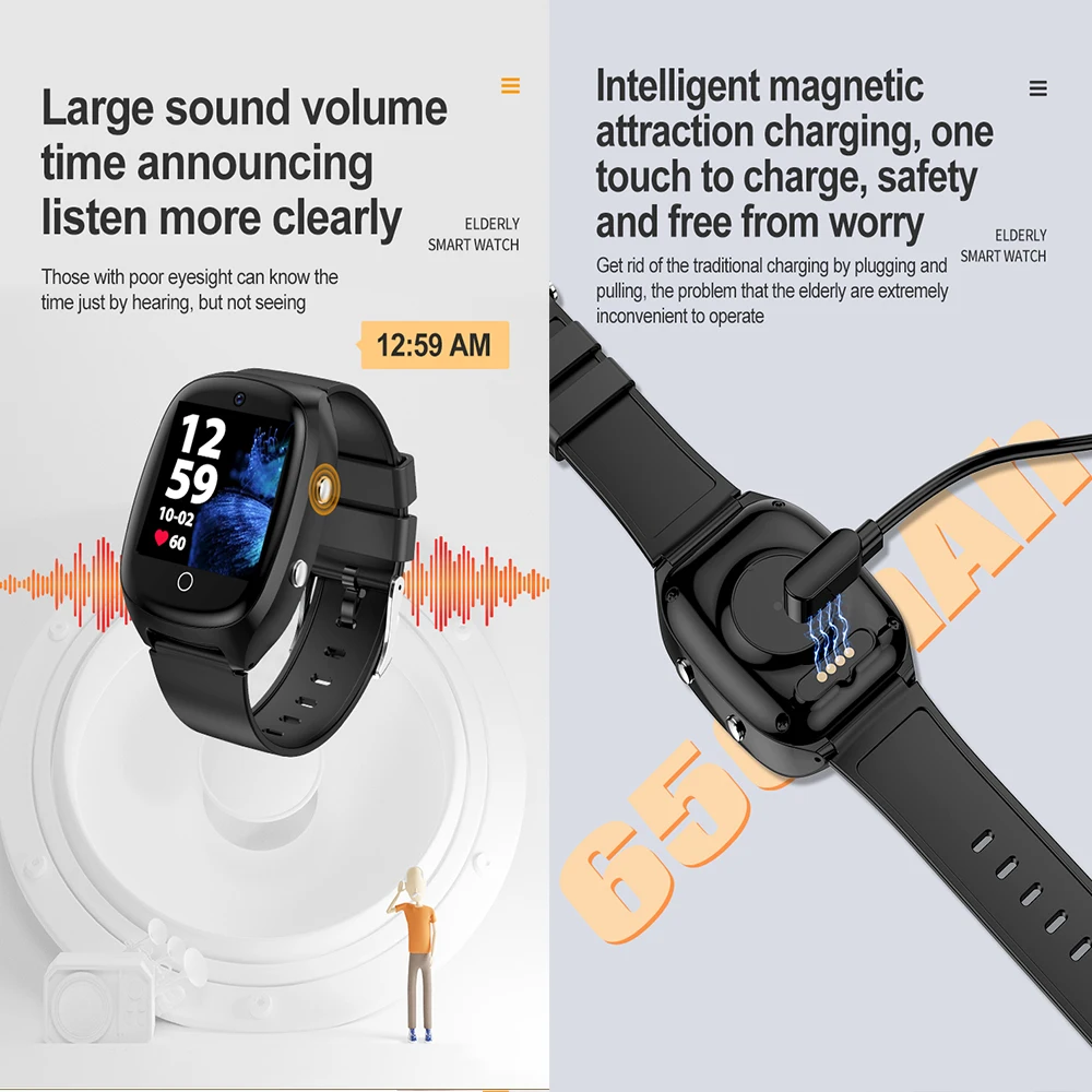 Elderly Smart Watch D300 4G GPS Positioning SOS Watches Video Call Body  Temperature Blood Oxygen Smartwatch