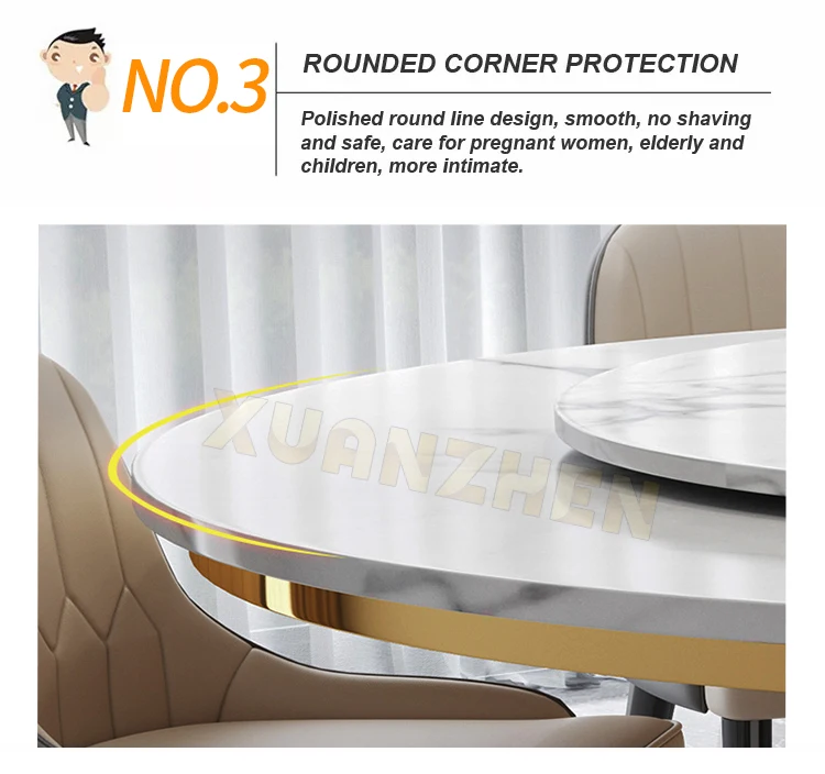 Modern 6 Seater Round Marble Dining Table Set with Golden Stainless ...