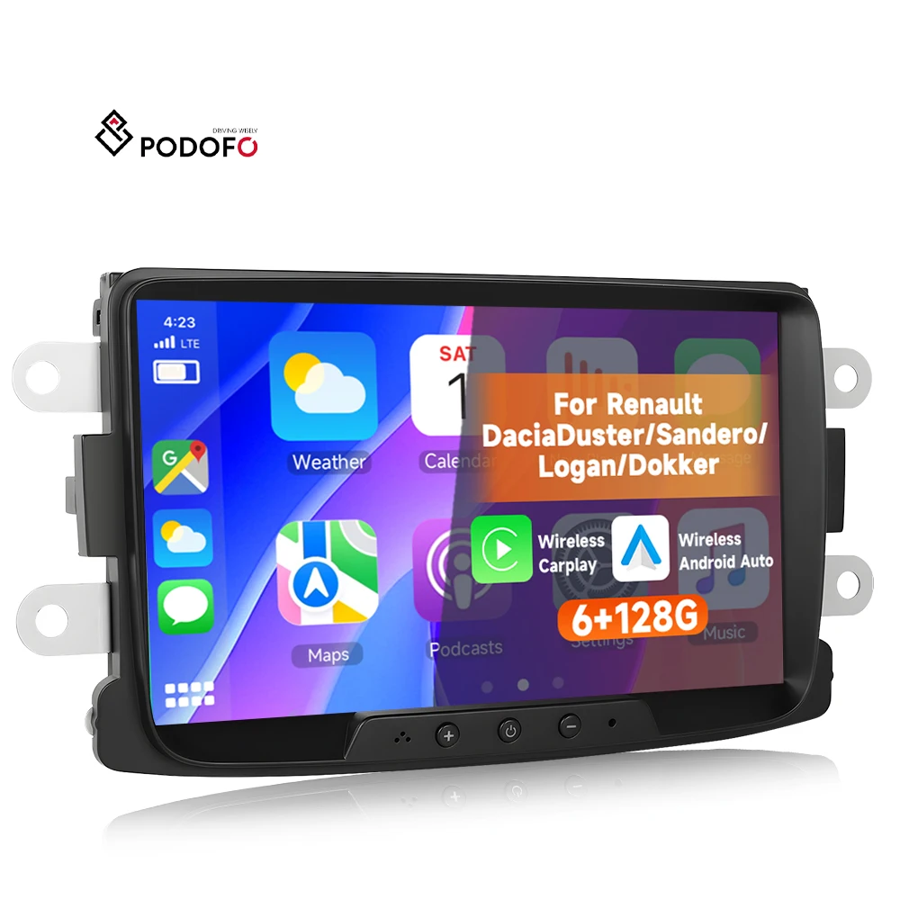 Podofo 8-inch 6+128G Android Car Radio Wireless Carplay Android Auto GPS Wifi for Renault/Dacia/Duster/Sandero/Logan/Dokker OEM A4353