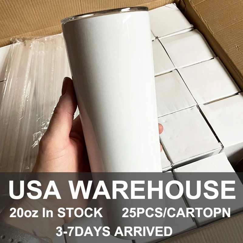 Бесплатная доставка со склада в США 20 унций 20 унций самодельные двойные стенки из нержавеющей стали тонкие прямые белые чашки сублимационные заготовки стакан