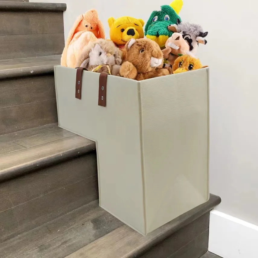 Felt Stair Basket With Leather Handles Eco Friendly Staircase Toys