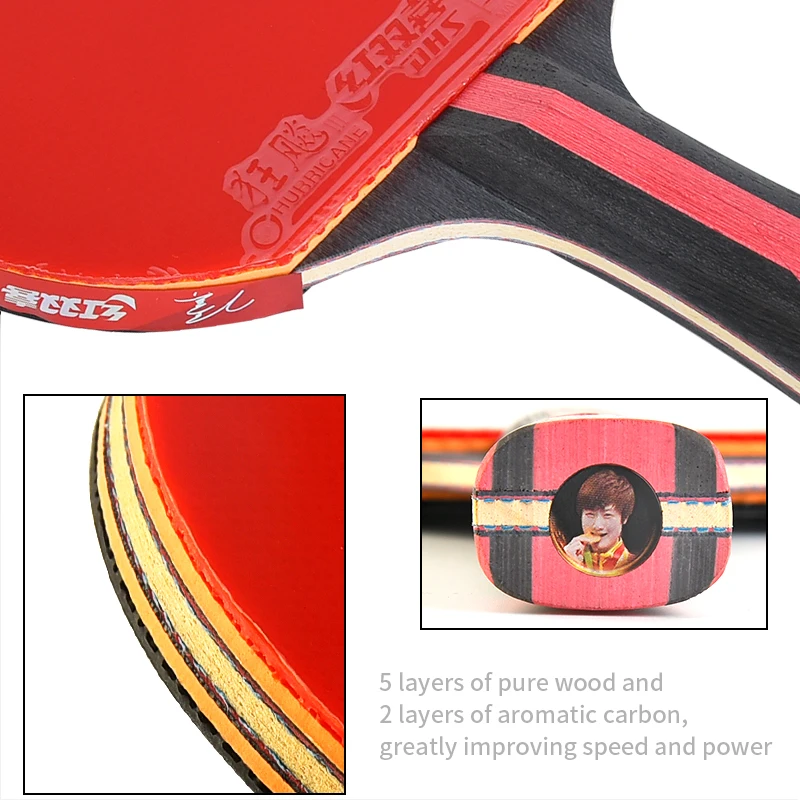 Raqueta De Ping Pong Profesional DHS 8 Star 8002 - 5 Madera + 2 Carbono Aryslate - Gomas Hurricane 3 Y 8