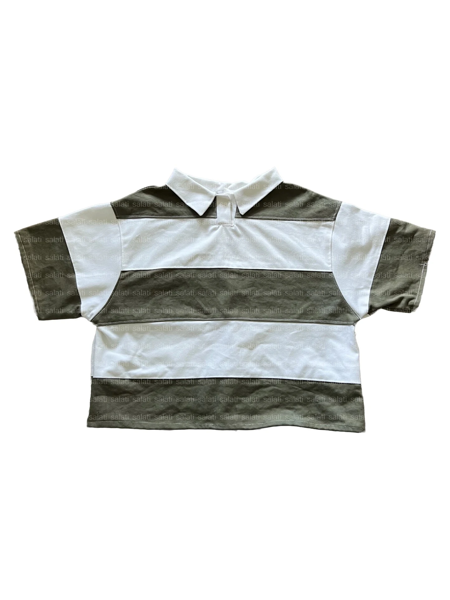 Salati Custom High Quality Cropped 180 Gsm Drop Shoulder 100% Cotton Plain Short Sleeve Stripe Rugby T-shirts Polo Shirts Men gallery 4
