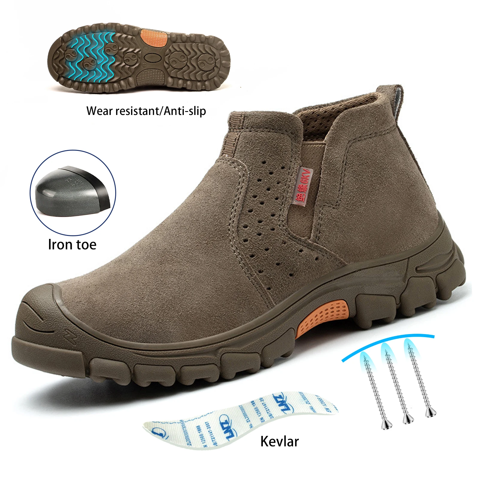 Сварочные ботинки JIANKUN замшевые без шнурков безопасные для сварщиков противоударные проколотые рабочие со стальными носками мужчин