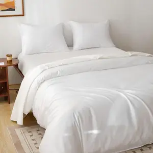 4-Piece 100% Cotton Satin Duvet Cover Set Eco-Friendly Wrinkle Resistant Super King/Twin Sizes 300tc Thread Count
