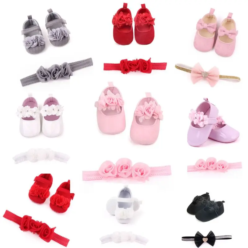 Wholesale Flower Lace  Design Soft Newborn Baby Girl Shoes 0-15 Months 13 Designs