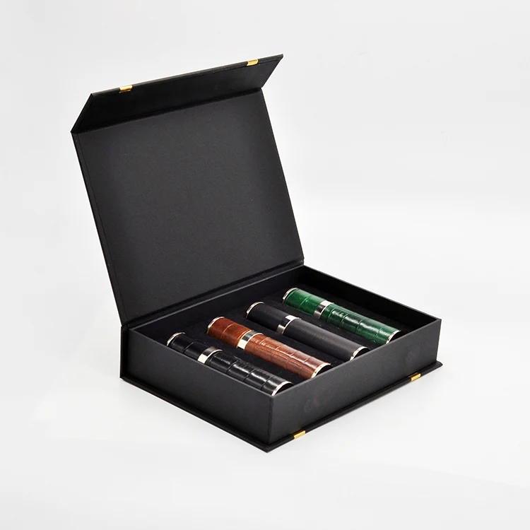 Factory Cheap Mini Travel Colored Leather Perfume Pump Spray Bottle with Atomizer Tester Sample 5 10 15 ml Vial and Paper Box