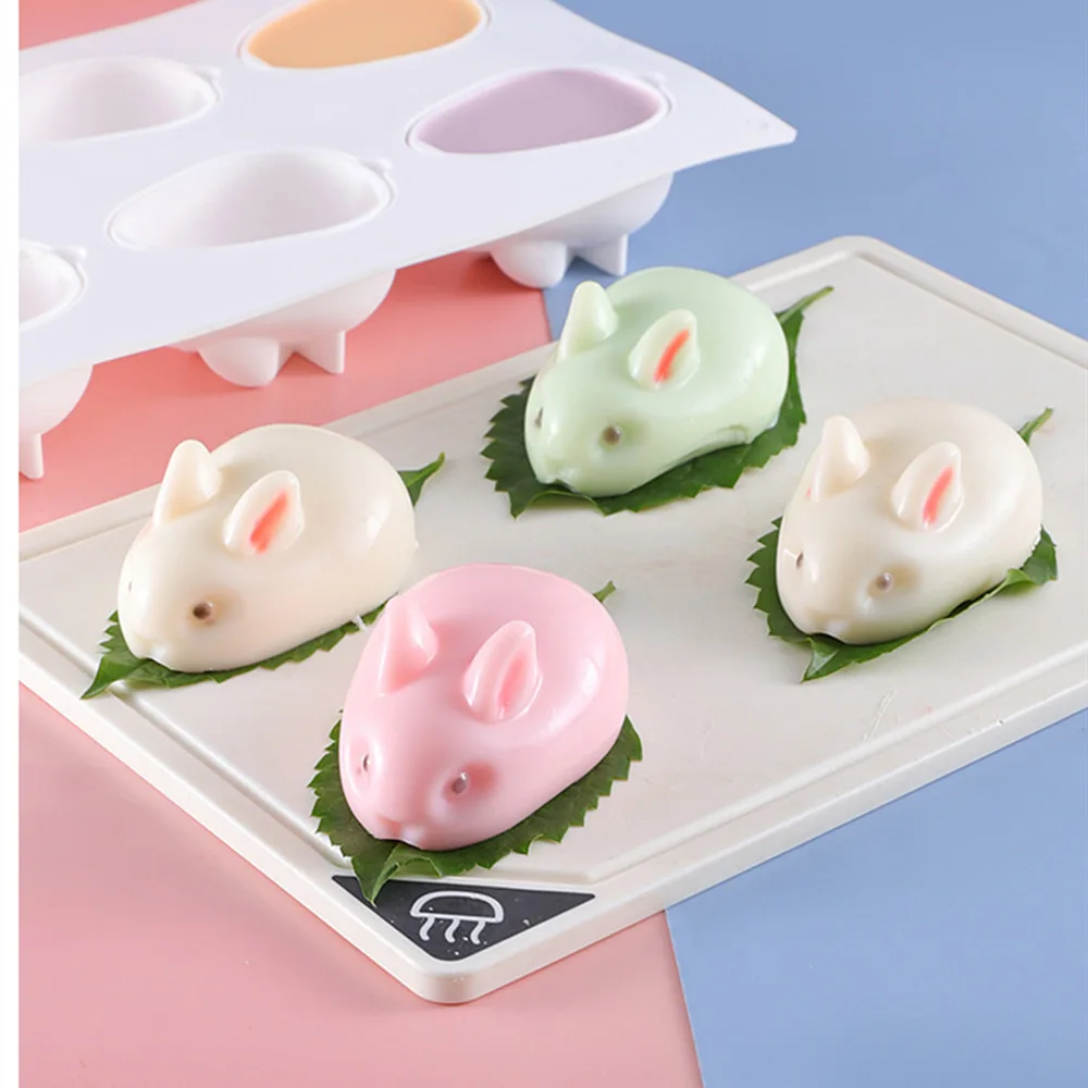 Handmade Soap Gypsum Mold 6-Hole Big for Rabbit Silicone Cake Mold for Baking Mousse Cheese Pudding Jelly Bowl Cake Tools details