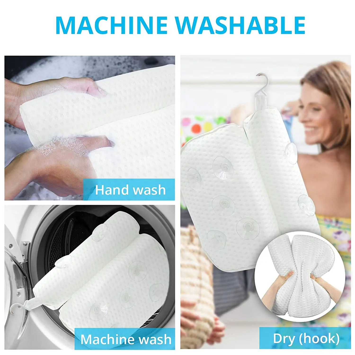 
Luxury Comfortable spa bath pillow with Suction Cups 2-Panel Shoulder & Neck spa bath pillow 