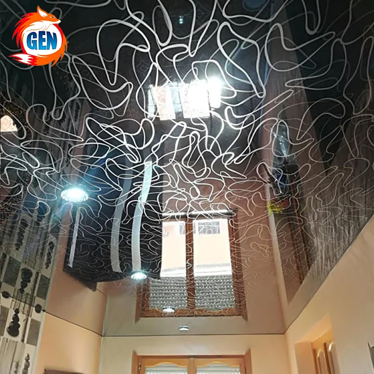 product oem odm waterproof pvc glossy film line patterns interior room decoration false ceiling pop design glossy stretch ceiling-2