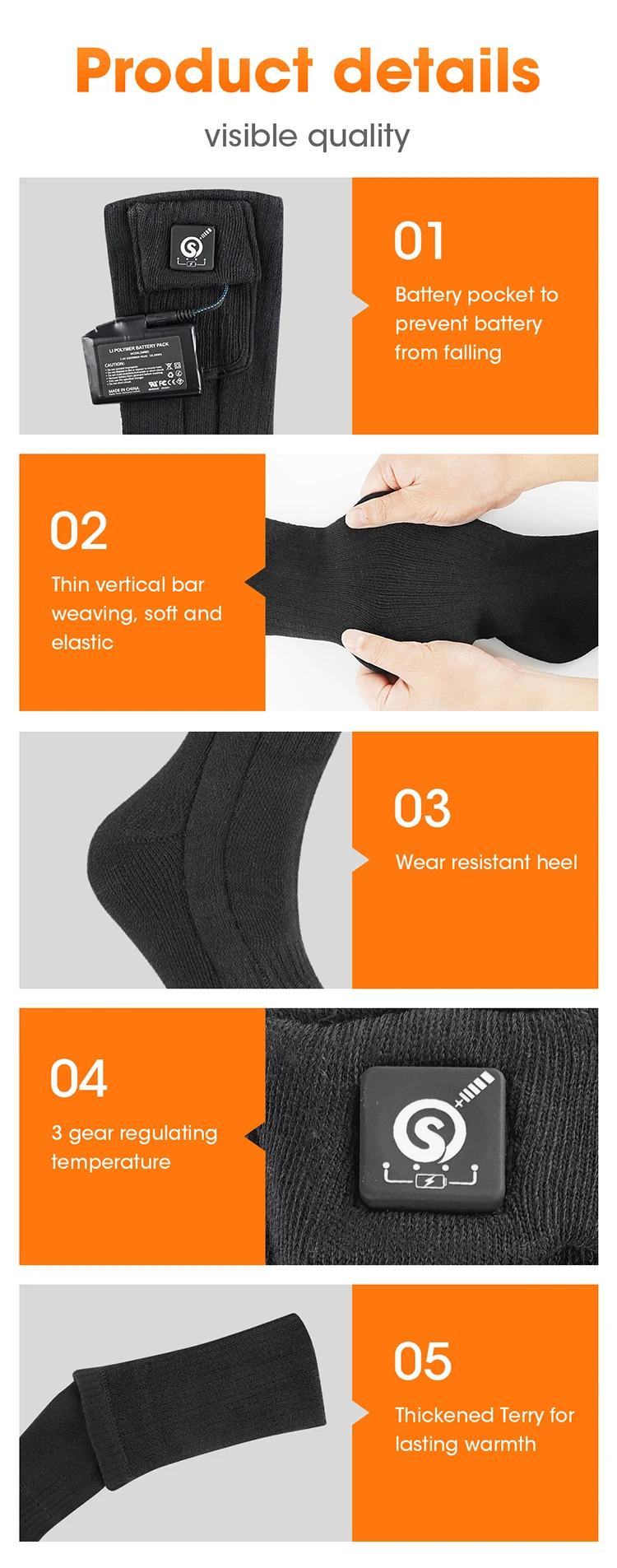 Unisex Winter Outdoor Sports 7.4v Rechargeable Battery Operated Heating Thick Electric Heated