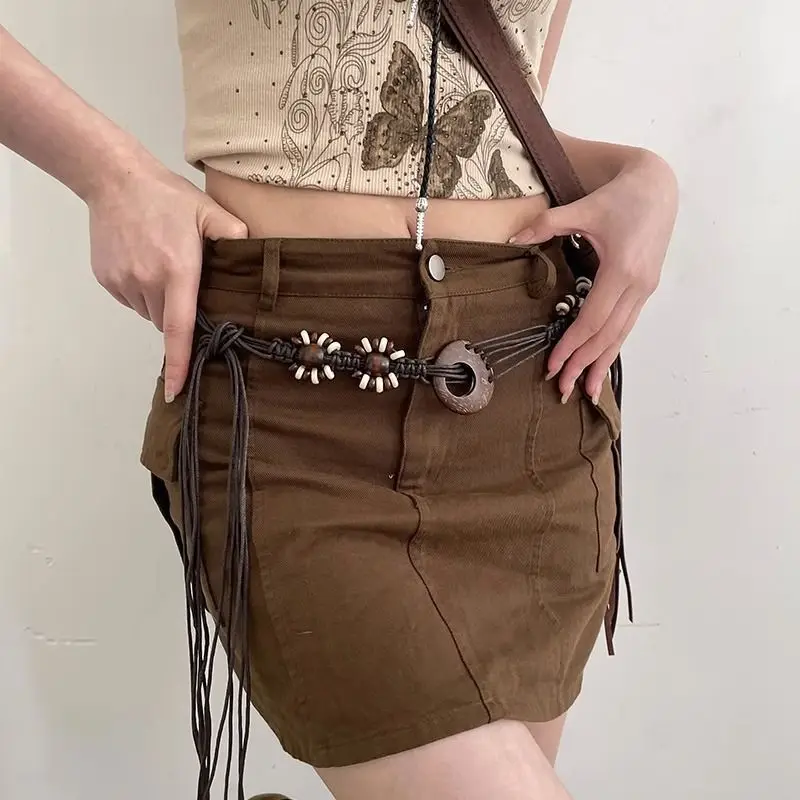 New Designer Body Jewelry Braid Wooden Tassel Waist Belt for