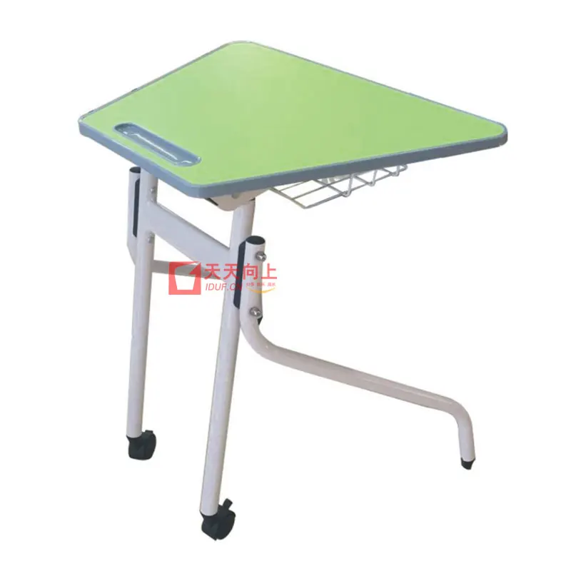 Portable Folding Table and Chair Set Trapezoidal Table With Wheels and Book Rack
