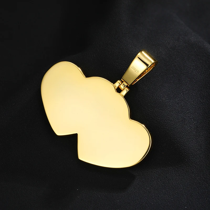 Pass Diamond Tester Moissanite Double Heart Custom Photo Pendant 925