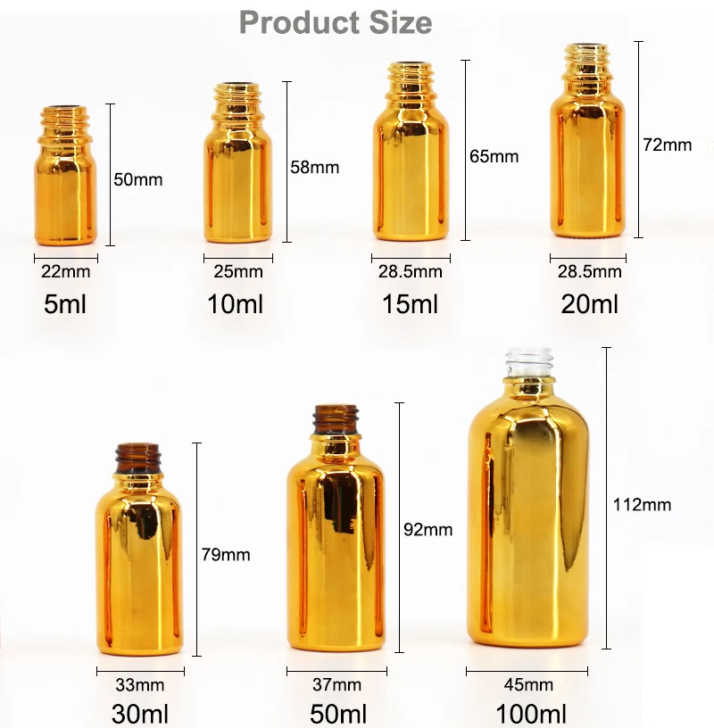 5ml 10ml 15ml 20ml 30ml 50ml 100ml Cosmetic Packaging Sliver Gold Plating Electroplate Essential