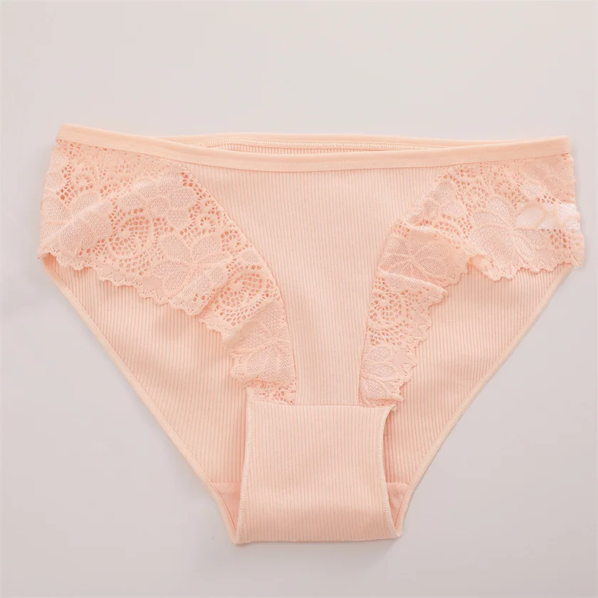 Finetoo 2024 Women Sexy Low Waist Candy Colors Cotton Lace Girls Briefs Panties Underwear Lady