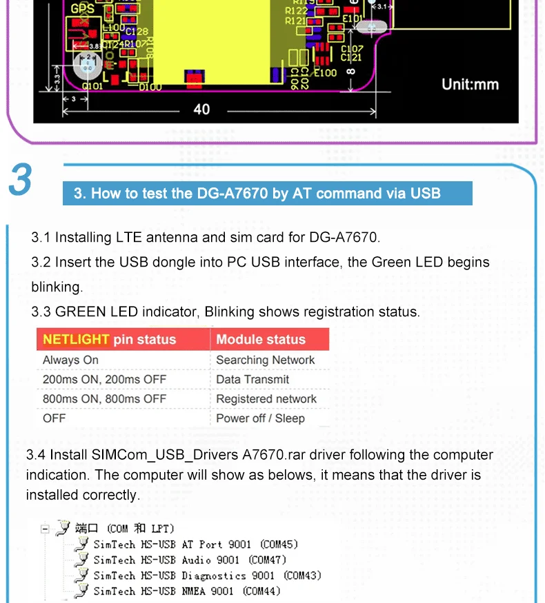 A7670sa Module Schematic USB Dongle A7670SA LTE Cat 1 4G Module for Latin America AU NZ Bands ...