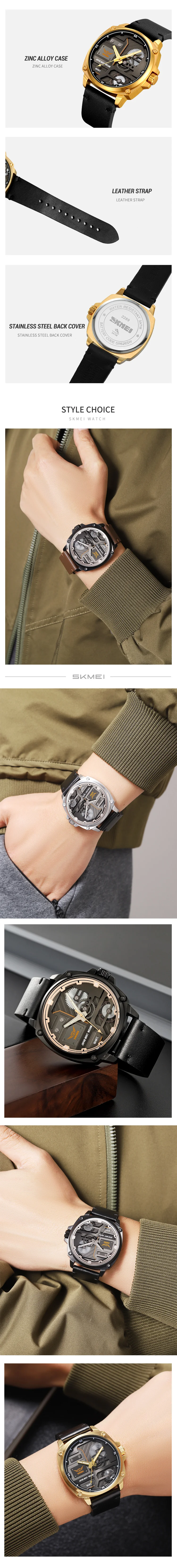 Skmei 2289 Men's Watches Quartz Movement Waterproof Business Fashion Sports Wristwatch Men Luminous Hands Genuine Leather Watch