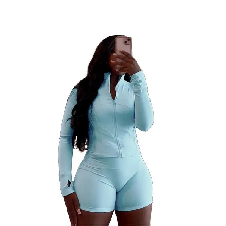 ヨガセット Two Piece Yoga Set for Women - Zip up Jacket & High Waist Shorts