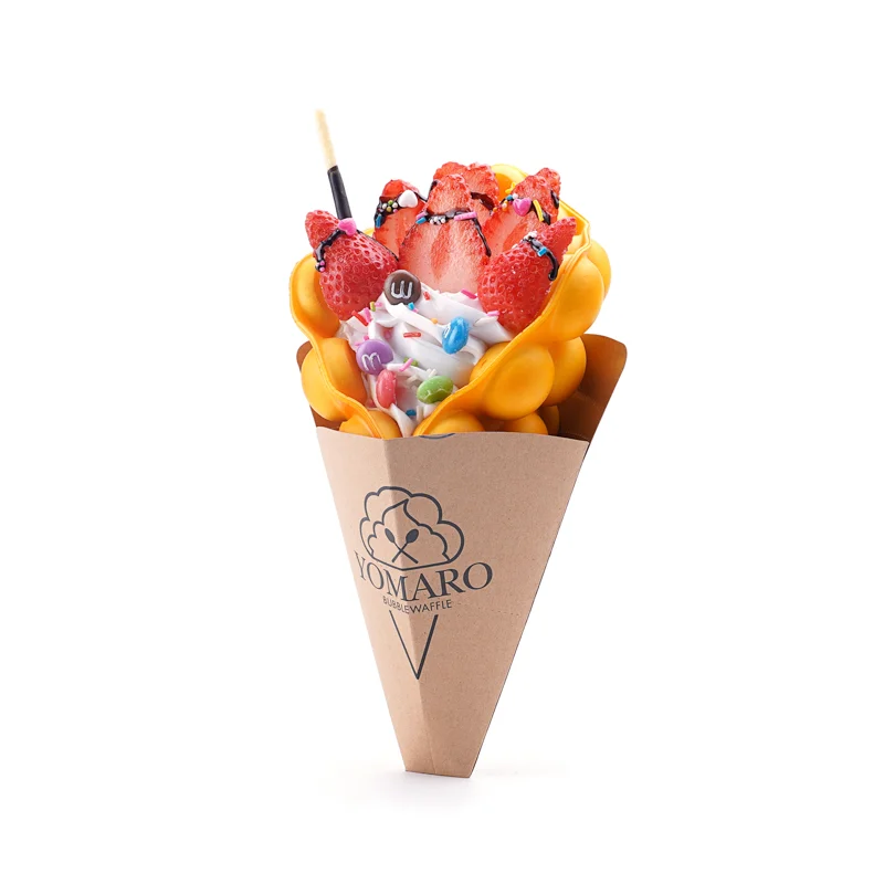 Manufacturer Customized Cardboard Crepe Cone French Fry Holder Bubble Waffle Holder
