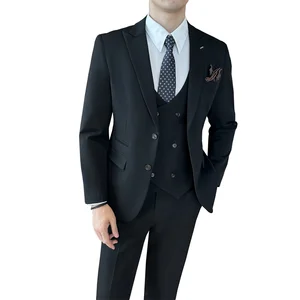 High Quality Business Suits Italian European Men's Wedding Suit 3-Piece Set Jacket Vest Pants Groom Single Breasted Worsted