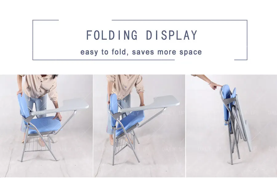 HDPE Folding training Chair Desk School Chair with Writing Pad Training Chair with Book Basket