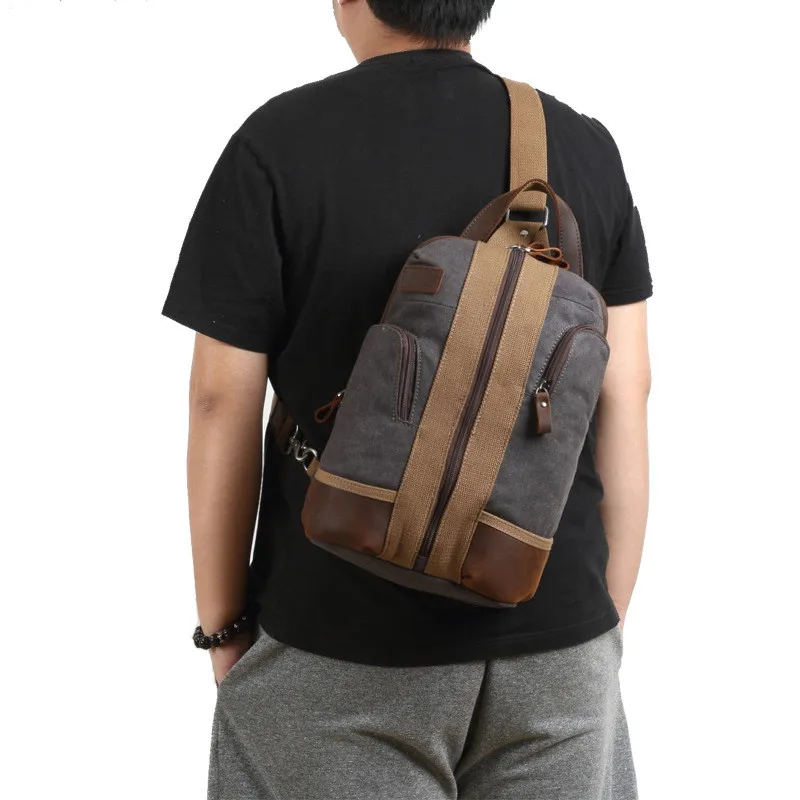 new retro chest bag men's canvas shoulder bag outdoor waterproof  cross body bag