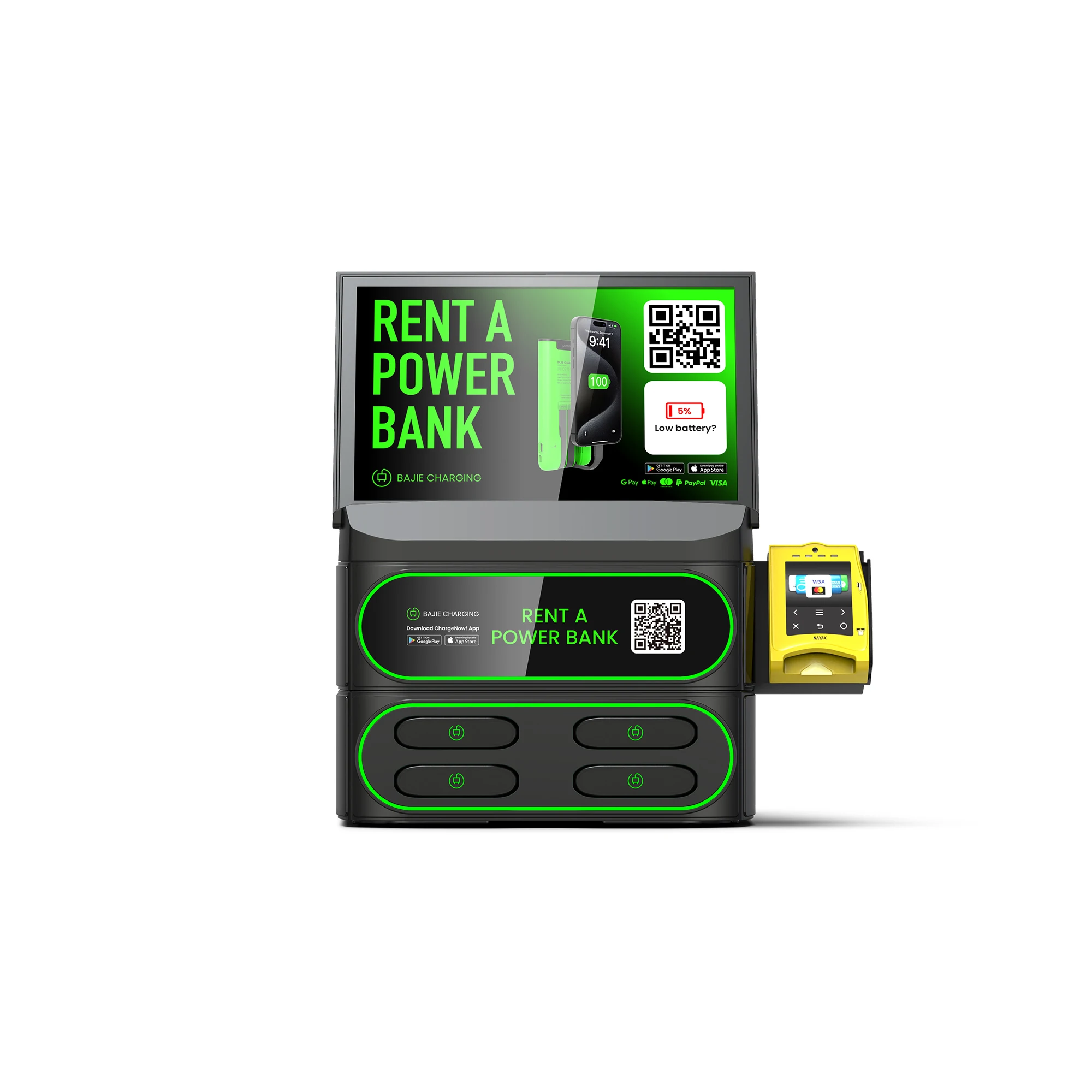 4-Slot Fast Charger Mobile Phone Charging Vending Machine Stackable Power Bank Sharing Rental with Scanning Standing Station