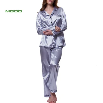 MGOO OEM Womens Silk Satin Pyjamas Long Sleeve Sleepwear Two Piece Set Loungewear Plus Size
