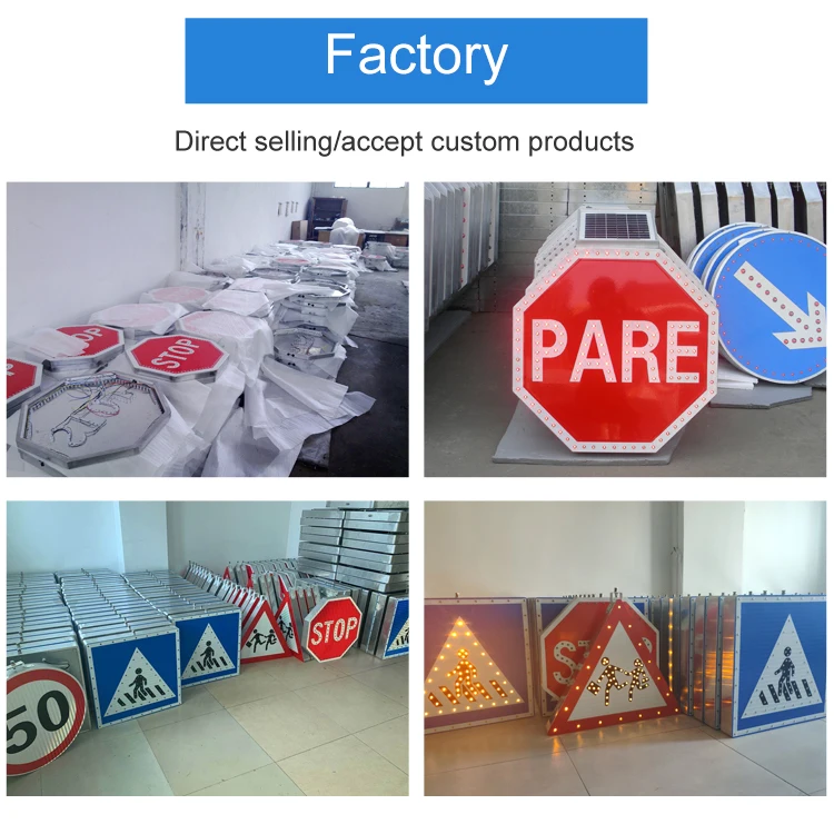 Road Safety Spanish Alto Pare Signal Board Flashing Powered