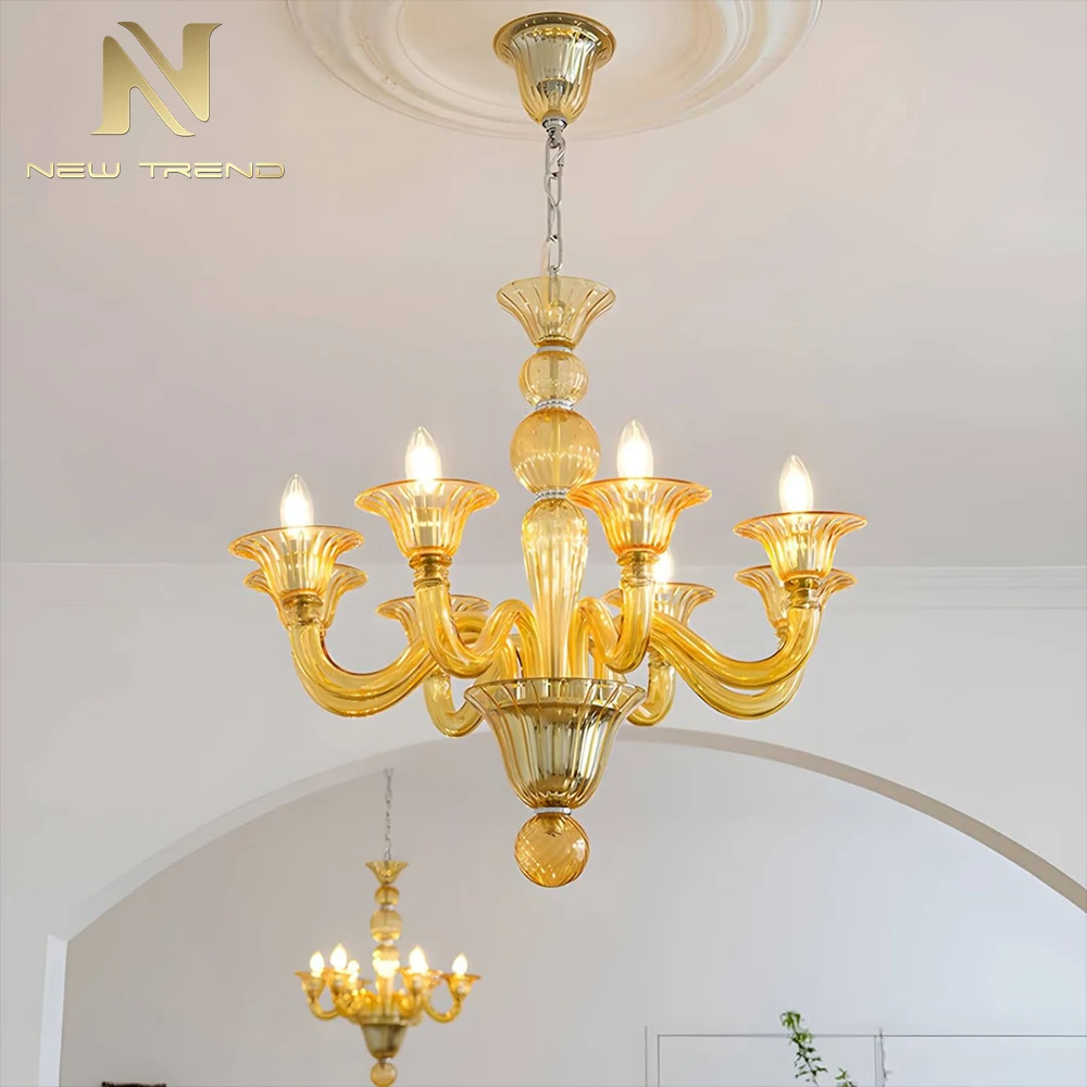 CPL-464 Modern French Pastel Color Murano Glass Chandelier – Artistic Luxury Pendant Light for Villa Dining
