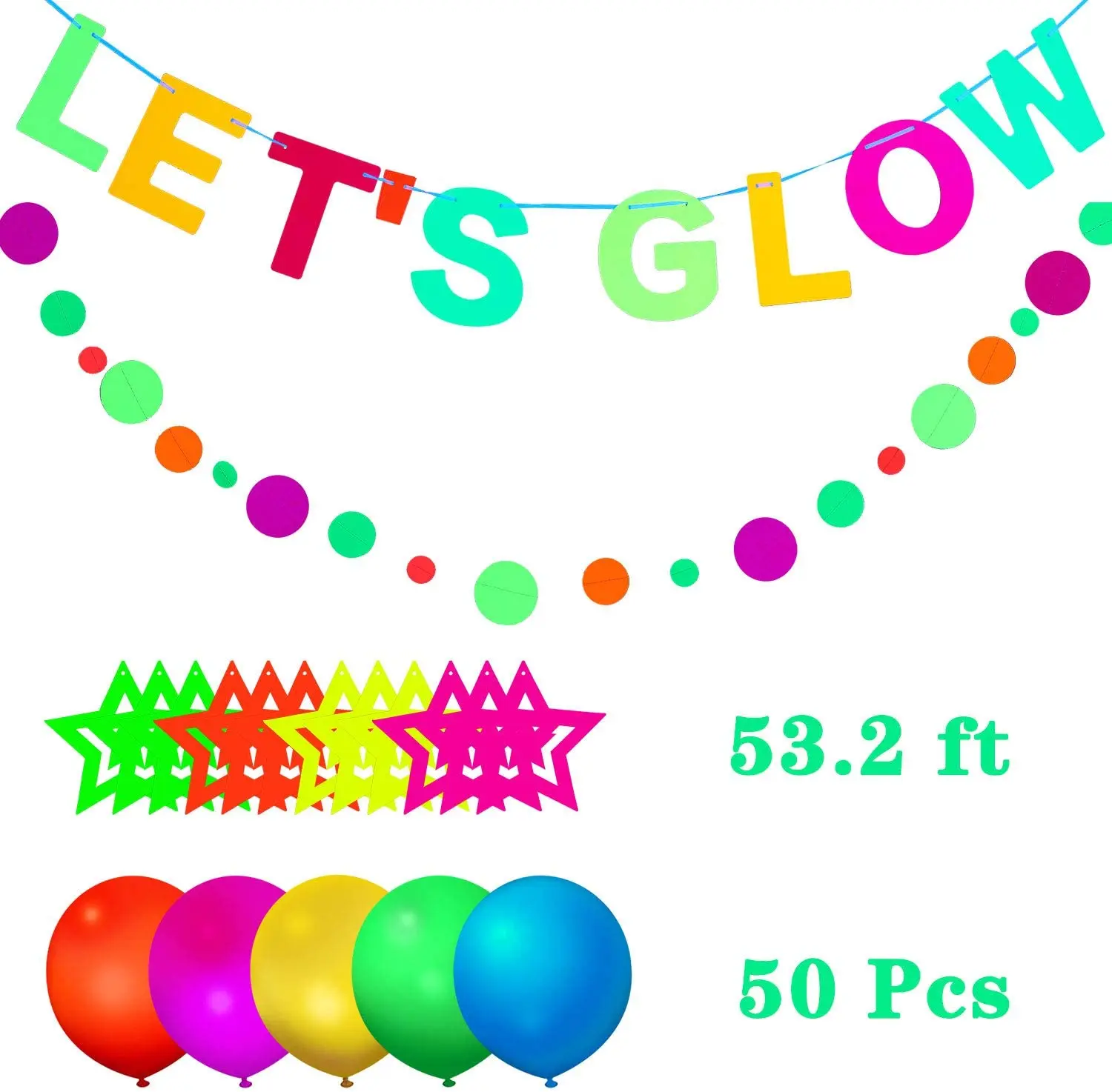 50 Pieces Glow Party Supplies Hanging Swirl Decorations Neon Star Swirl  Hanging Decorations for Neon Party Glow Party Ceiling Decorations