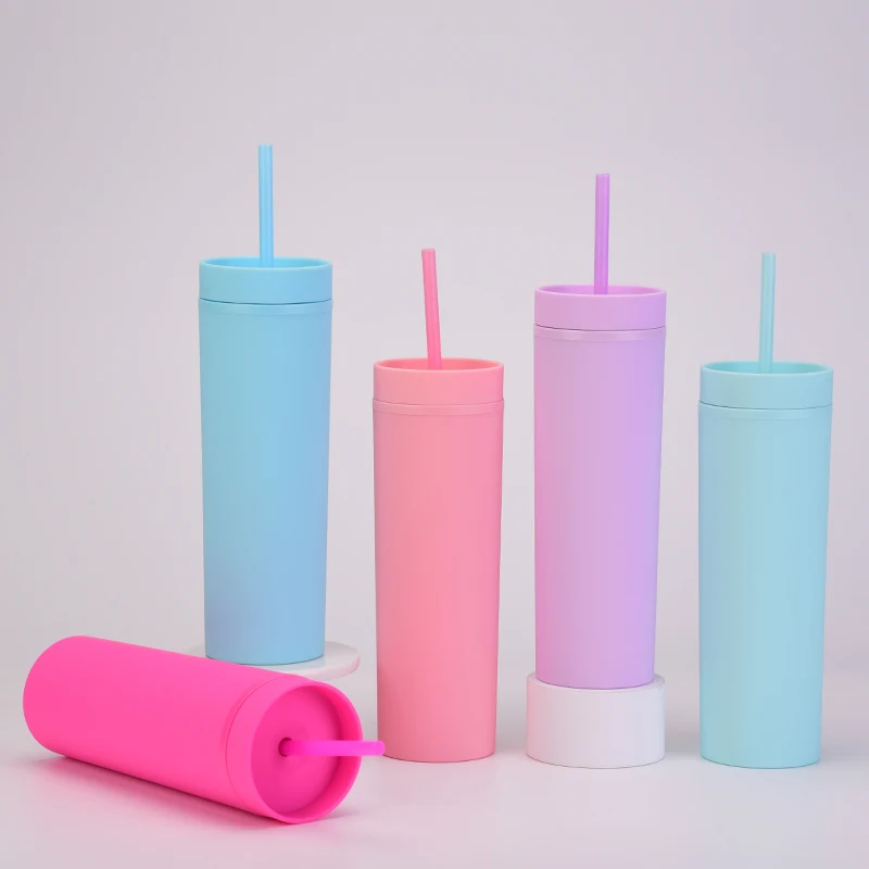 China 16oz Acrylic Fatty Tumblers Matte Colored Acrylic Tumblers with Lids  and Color Straws Double Wall Plastic Tumblers with Colorful Straw  manufacturers and suppliers