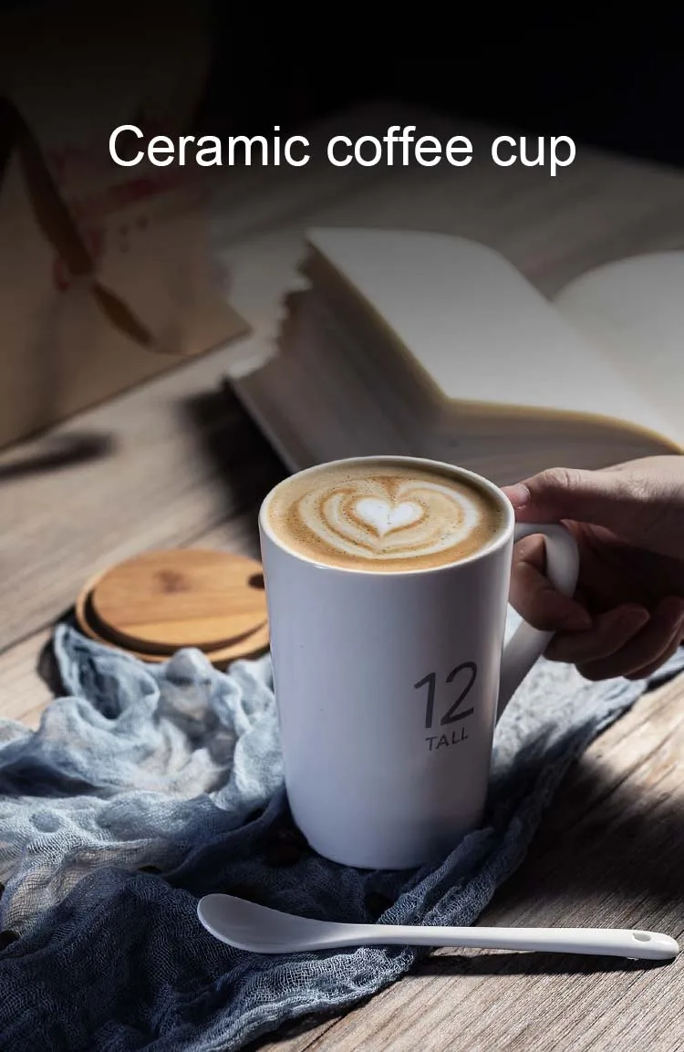 Modern Minimalist Eco-Friendly Ceramic Coffee Cup with Lid Spoon Custom Print Tea Cups for Home Use Water Gift Bulk Design Style