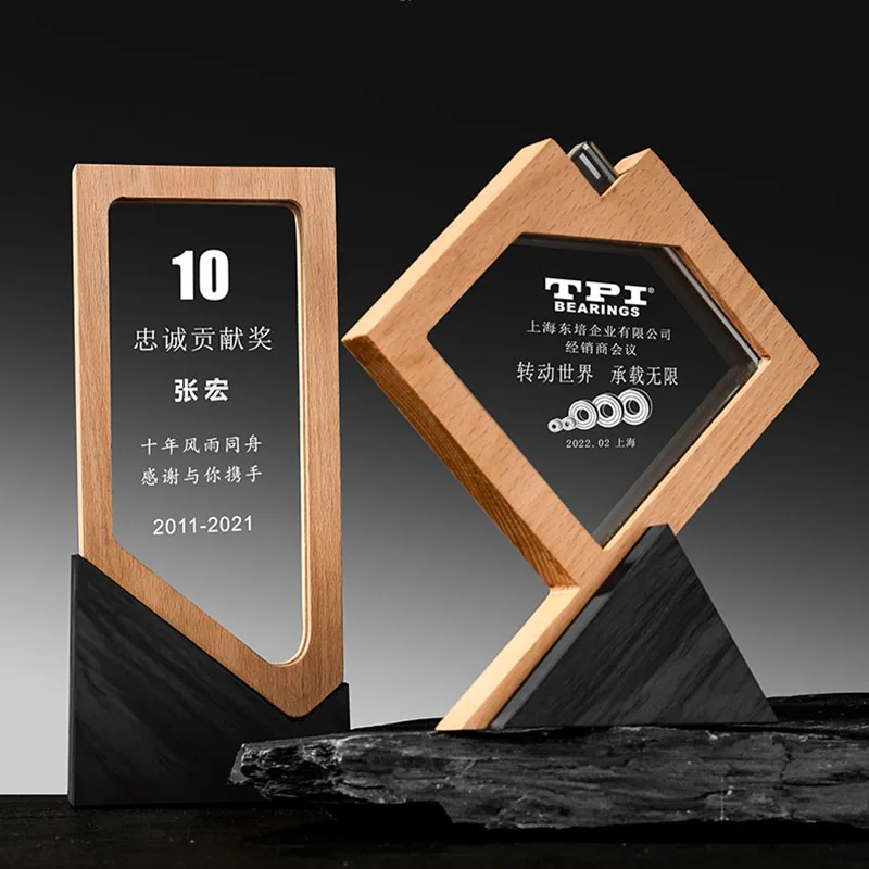 New Design Wooden Crystal Academic Trophy 10th/20th Anniversary Company Awards Laser Engraved Decorative Sports Music Model