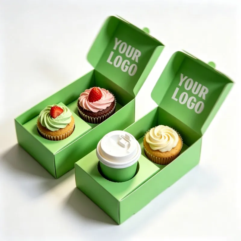 Scatola per imballaggio di sandwich e torte in cartoncino personalizzata con logo, vassoio di carta a mano integrato per bicchieri di succo, caffè e bevande, adatto per caffetterie