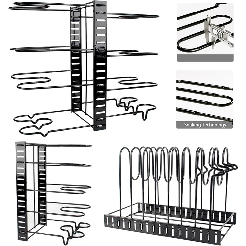 Rangement Couvercles Casseroles 10 Supports Mural Pour Couvercles De Casserole - Adhésif, Sans Perçage, Range Tes Couvercles Dans La Cuisine Support Couvercle Réglable ABS